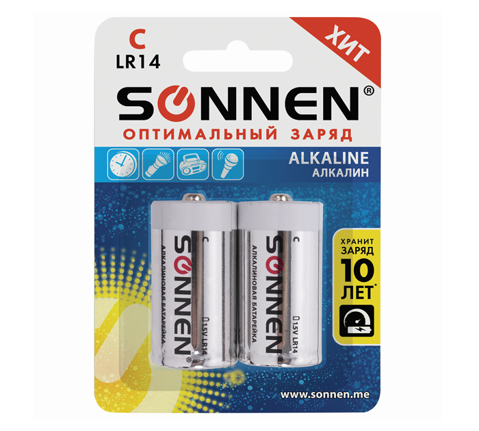 Элемент питания Sonnen «Super Alkaline» 1.5В, LR14, 2шт