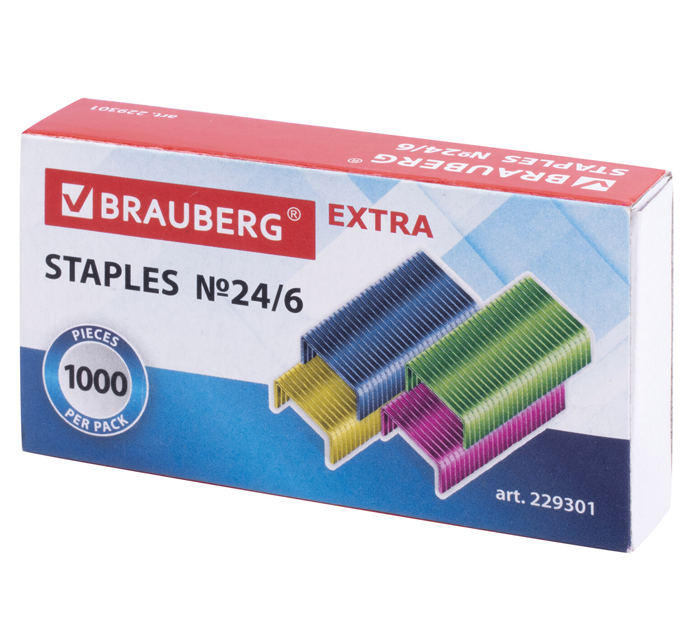 Скобы Brauberg «Extra» цветные, №24/6, 1000шт