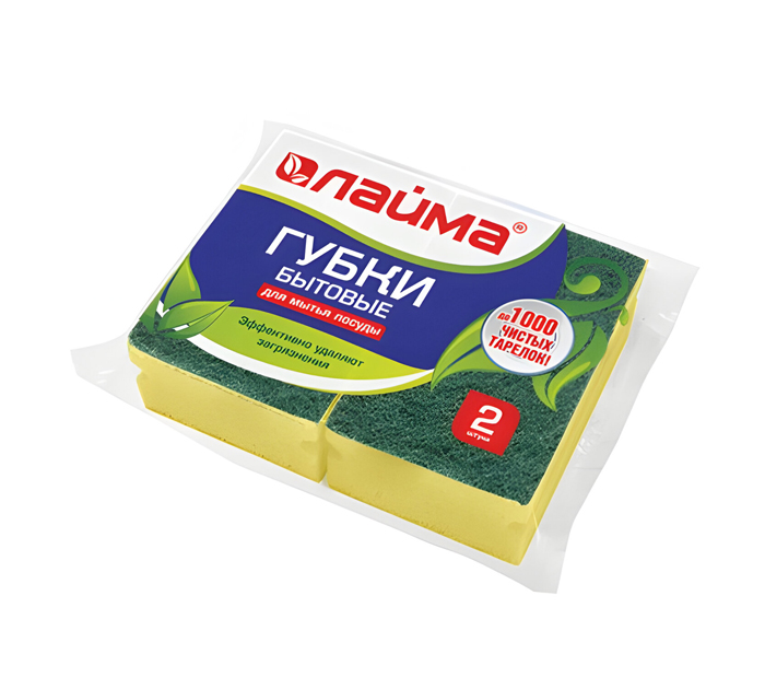 Губка для мытья посуды Laima 42х96х64мм, 2шт