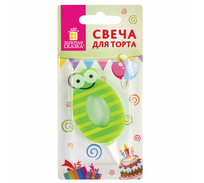 Свеча Золотая сказка цифра 0, с держателем, 6см