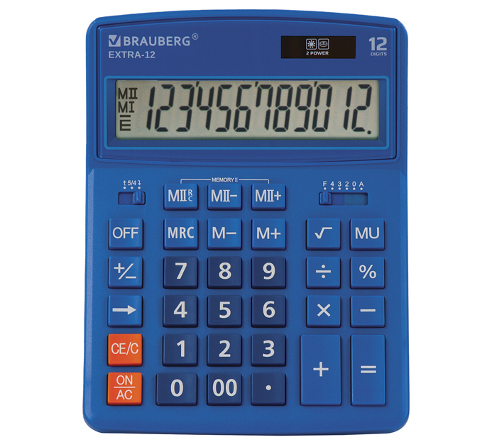 Калькулятор 12 разрядов Brauberg «Extra-12-BU» синий, 206х155мм