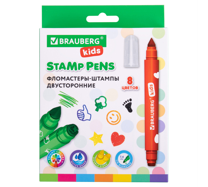 Фломастеры Brauberg kids « Funny Stamps» -штампы, 8 цветов, двусторонние
