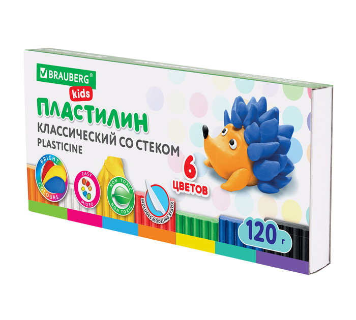 Пластилин Brauberg «Kids» 6 цветов, 120г, со стеком
