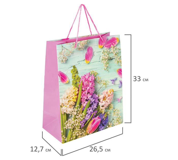 Пакет подарочный Золотая сказка «Spring Flowers» 26.5х12.7х33см