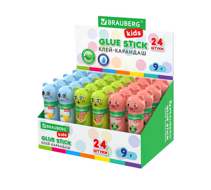 Клей-карандаш Brauberg Kids «Зверята: кошка, мышка, хрюшка» 9г