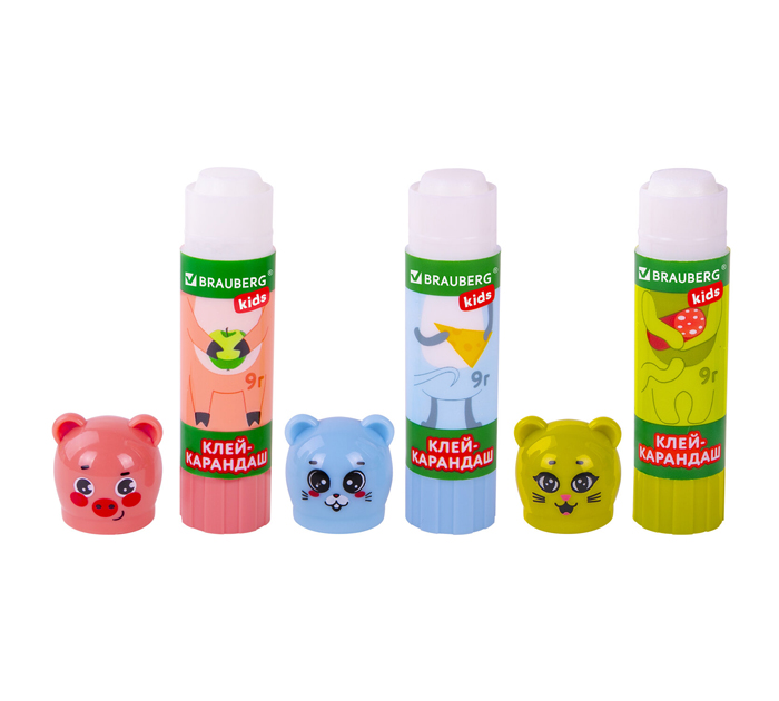 Клей-карандаш Brauberg Kids «Зверята: кошка, мышка, хрюшка» 9г