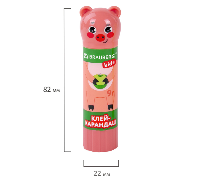 Клей-карандаш Brauberg Kids «Зверята: кошка, мышка, хрюшка» 9г