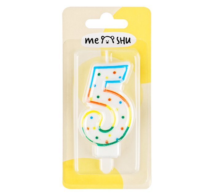 Свеча Meshu цифра 5, с держателем, 8.5см