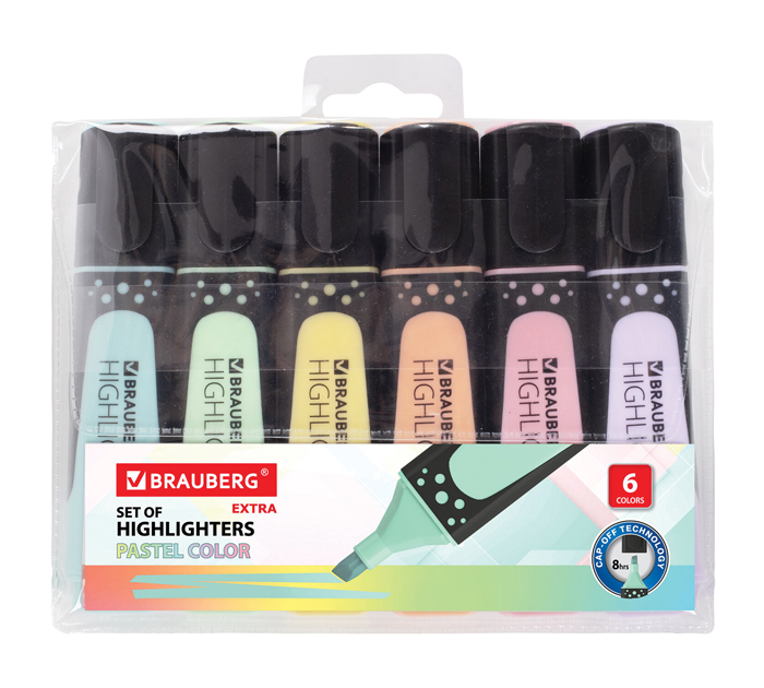 Маркеры текстовые (набор) Brauberg «Extra Pastel» 6 цветов, 1-5мм