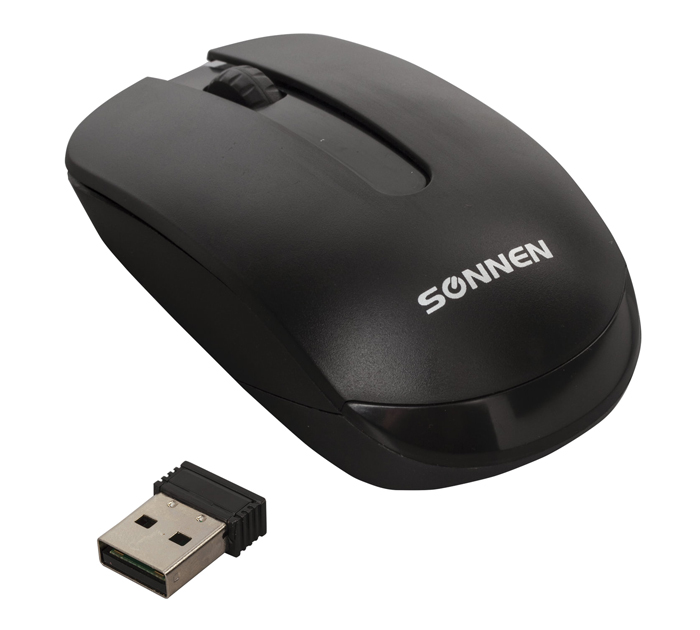 Мышь компьютерная Sonnen «M-3032» беспроводная, 3 кнопки, радиус действия 10м, черная