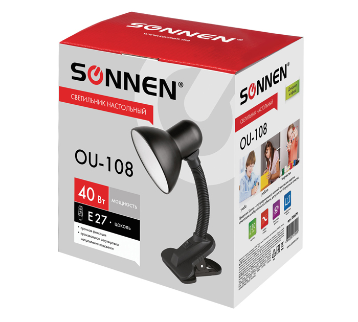 Светильник Sonnen «OU-108» черный, E27, 220-240В, 40Вт
