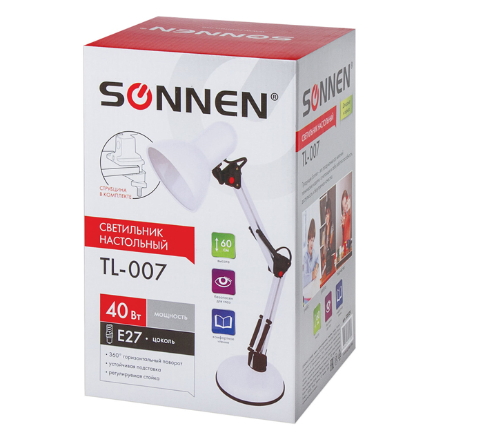 Светильник Sonnen «TL-007» белый, E27, 220-240В, 40Вт