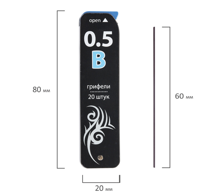 Грифель Brauberg В, 0.5мм, 20шт