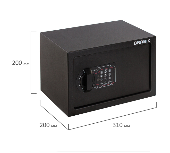 Сейф Brabix «SF-200EL» мебельный, 200х310х200 мм, электронный замок, черный