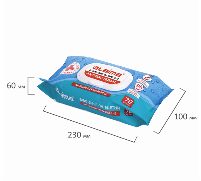 Салфетки влажные Laima «Antibacterial» 72шт