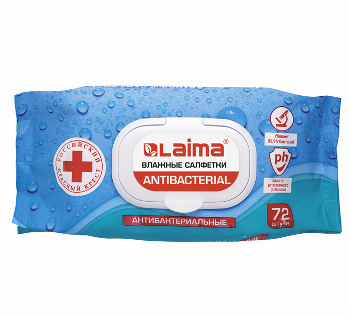 Салфетки влажные Laima «Antibacterial» 72шт