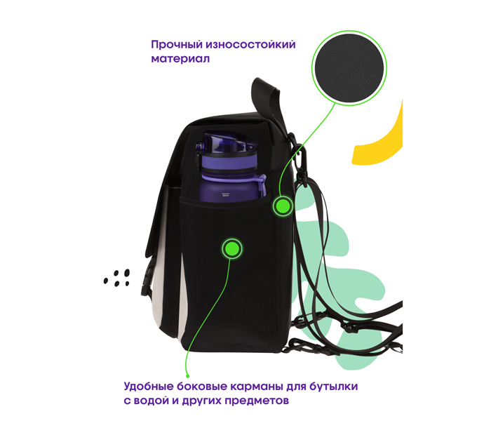 Рюкзак -сумка Berlingo «Square black», 380х290х180мм, 3 отделения, 2 кармана