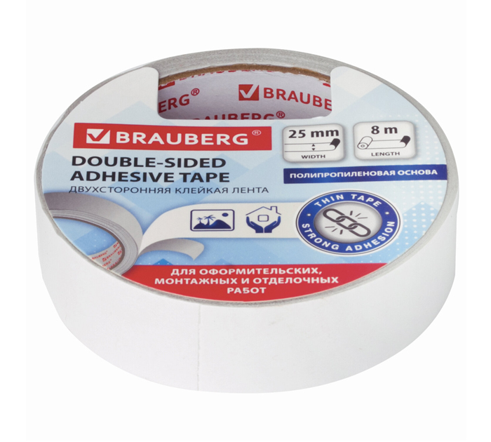 Скотч двухсторонний Brauberg на полипропиленовой основе, 25мм, 8м