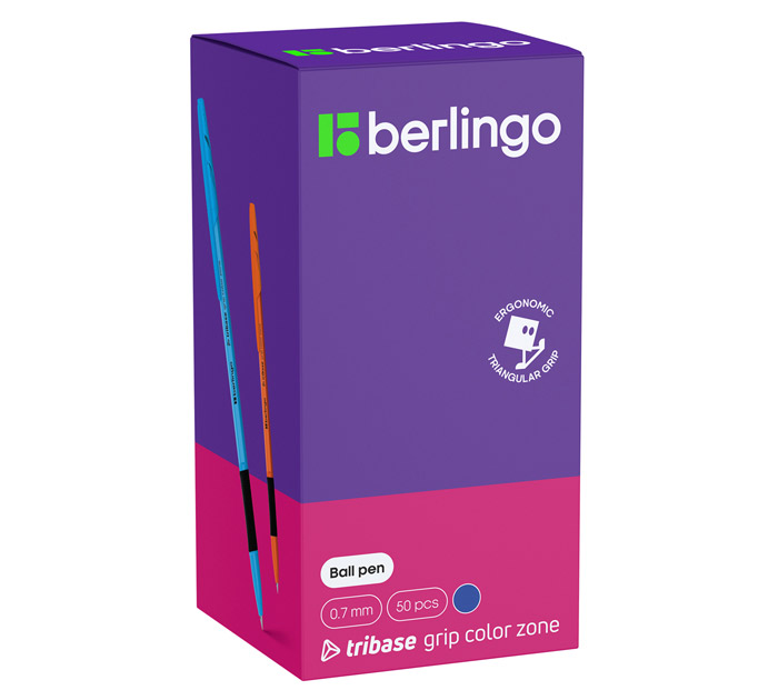 Ручка шариковая Berlingo «Tribase grip color zone» синий стержень, узел 0.7мм, линия письма 0.5мм