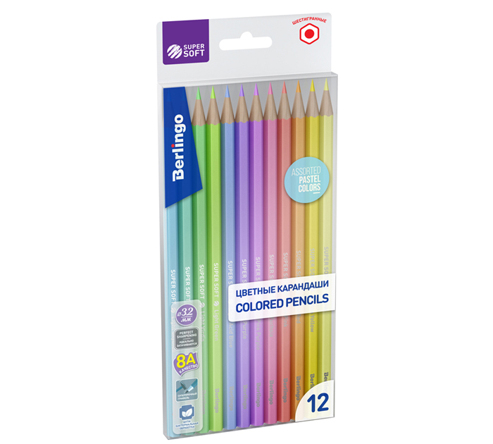 Карандаши цветные Berlingo «SuperSoft. Pastel» 12 цветов