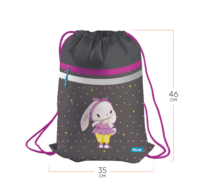 Мешок для обуви Forst «Grey bunny» 350х460мм, вентиляционная сеточка, светоотражающая полоса, карман на молнии