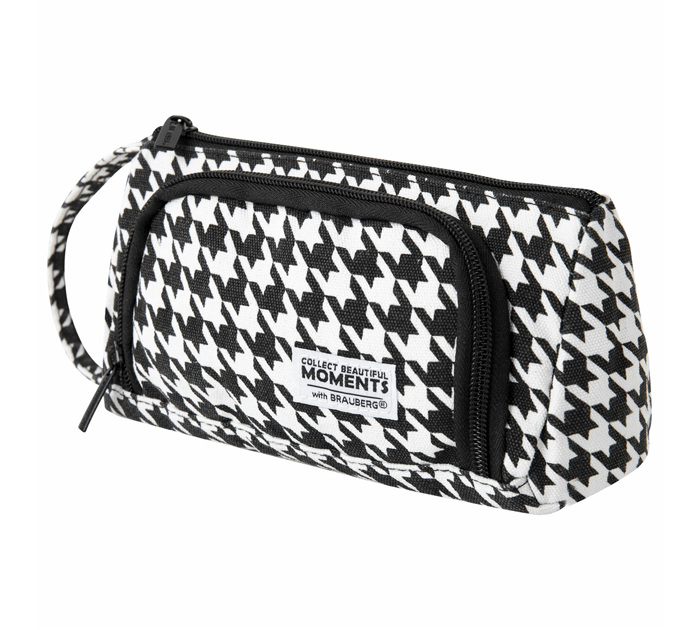 Пенал-косметичка Brauberg «Houndstooth» 220х100х80мм, с ручкой, 1 откидная планка