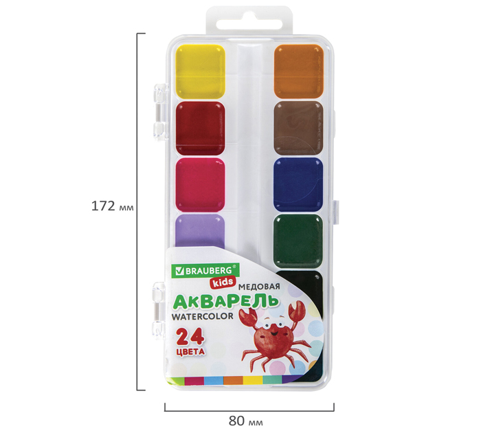 Краски акварельные Brauberg Kids 24 цвета, медовые