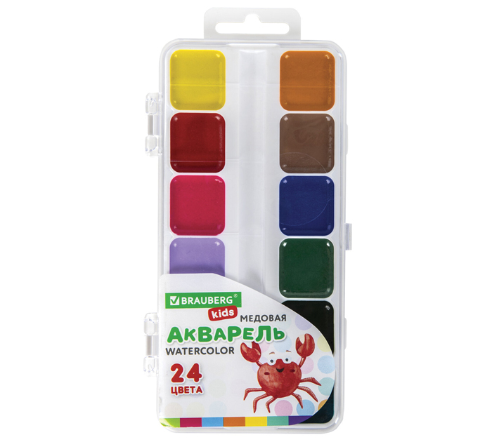 Краски акварельные Brauberg Kids 24 цвета, медовые