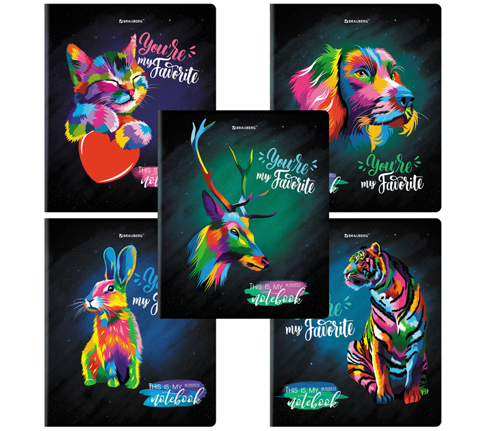 Тетрадь А5 48л клетка, Brauberg «Animals Pop-Art»