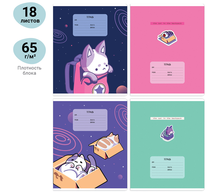 Тетрадь А5 18л клетка, Meshu «Catbox»