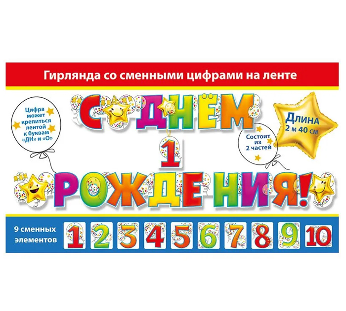 Гирлянда праздничная Мир поздравлений «С днем рождения!» 240см