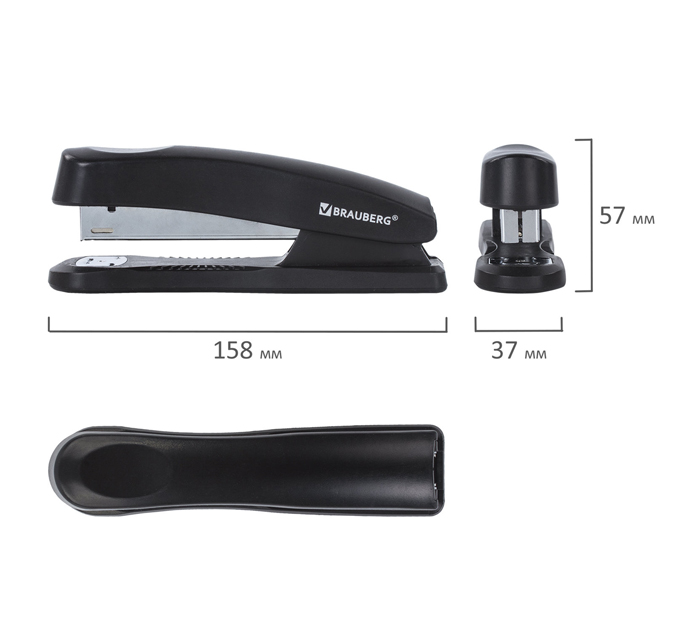 Степлер Brauberg «Standard+» № 24/6-26/6, на 30л, полнозагрузочный, черный