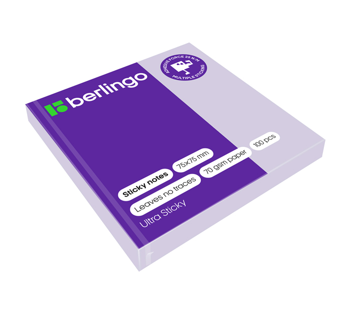Стикеры Berlingo «Ultra Sticky» 75х75мм, пастельный фиолетовый, 100л