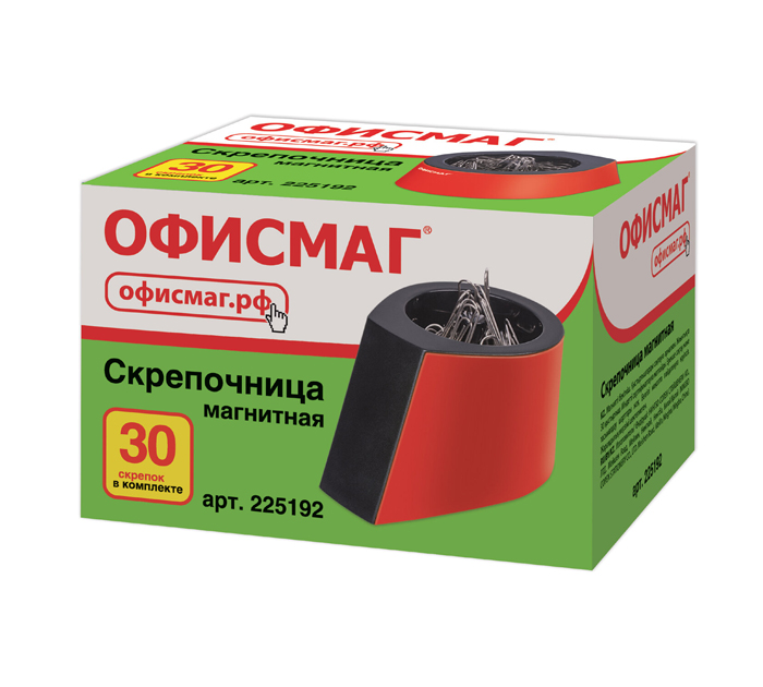 Диспенсер для скрепок Офисмаг пластиковый, магнитный, + 30 скрепок