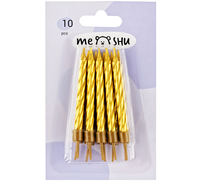 Набор свечей Meshu для торта, с держателем, золотистые, 5.8см, 10шт