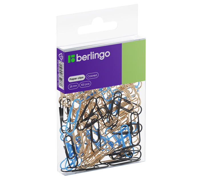 Скрепки Berlingo цветные, овальные, 28мм, 100шт