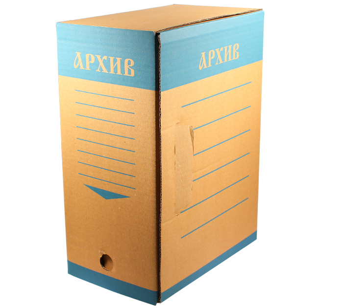 Короб архивный А4+, синяя печать, 327х150х240мм