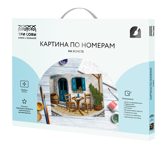 Картина по номерам Три совы «На улочке» на холсте, 40х50см