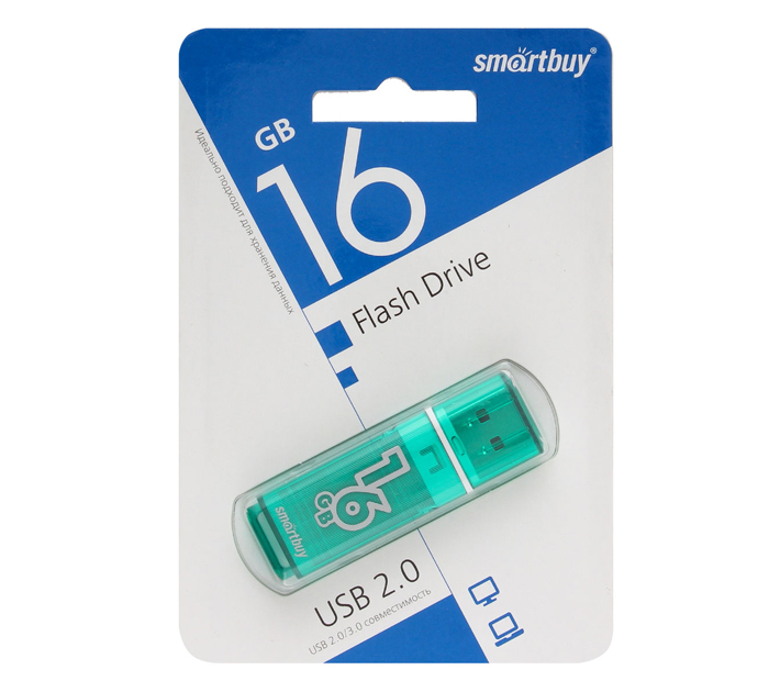 Флэш-карта Smartbuy «Glossy» USB2.0, 16Gb, зеленая