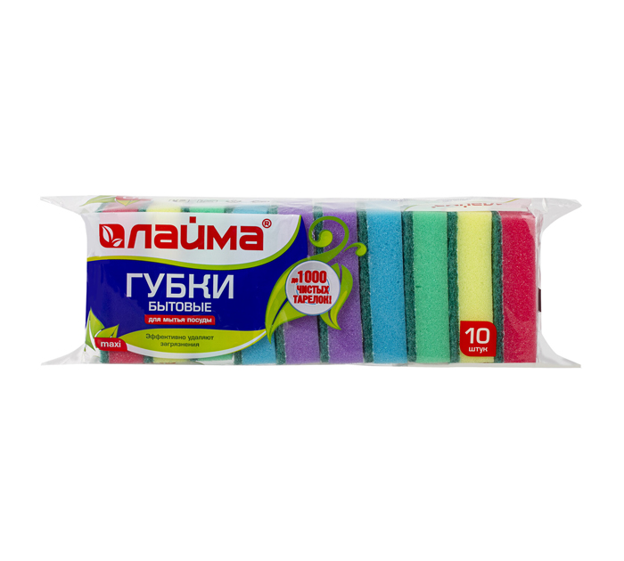 Губка для мытья посуды Laima 10шт, 96х64х27мм
