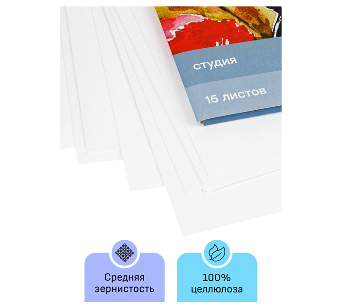 Папка для акварели Гамма «Студия» А4, 200 г/м², 15л, среднее зерно