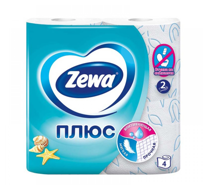 Туалетная бумага Zewa Plus «Свежесть океана» 2-слойная, 4 рулона, со втулкой