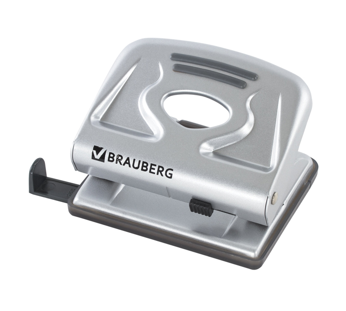 Дырокол Brauberg «Metallic» на 20л, серебристый, с линейкой