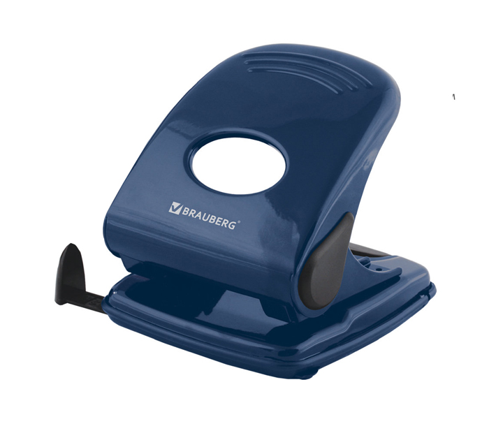 Дырокол Brauberg «Style» на 40л, металлический, синий, с линейкой