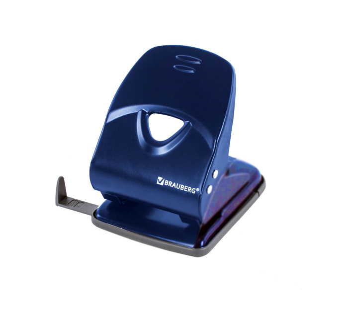 Дырокол Brauberg «Universal+» на 35л, металлический, синий, с линейкой