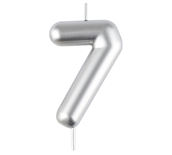 Свеча Meshu цифра 7, с держателем, серебряная, 6см
