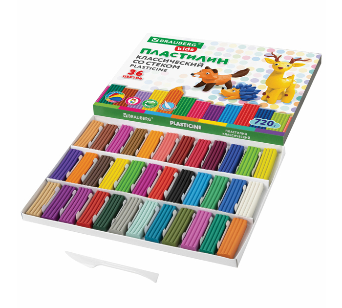 Пластилин Brauberg Kids 36 цветов, со стеком, 720г
