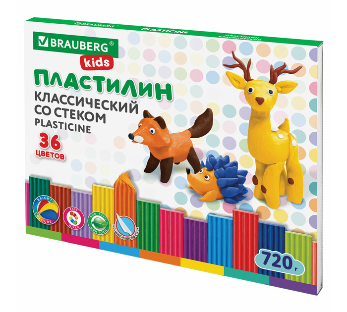 Пластилин Brauberg Kids 36 цветов, со стеком, 720г