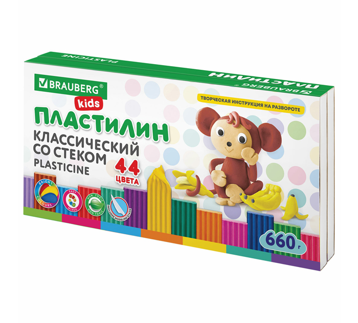 Пластилин Brauberg Kids 44 цвета, со стеком, 660г