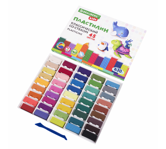 Пластилин Brauberg Kids 45 цветов, со стеком, 630г